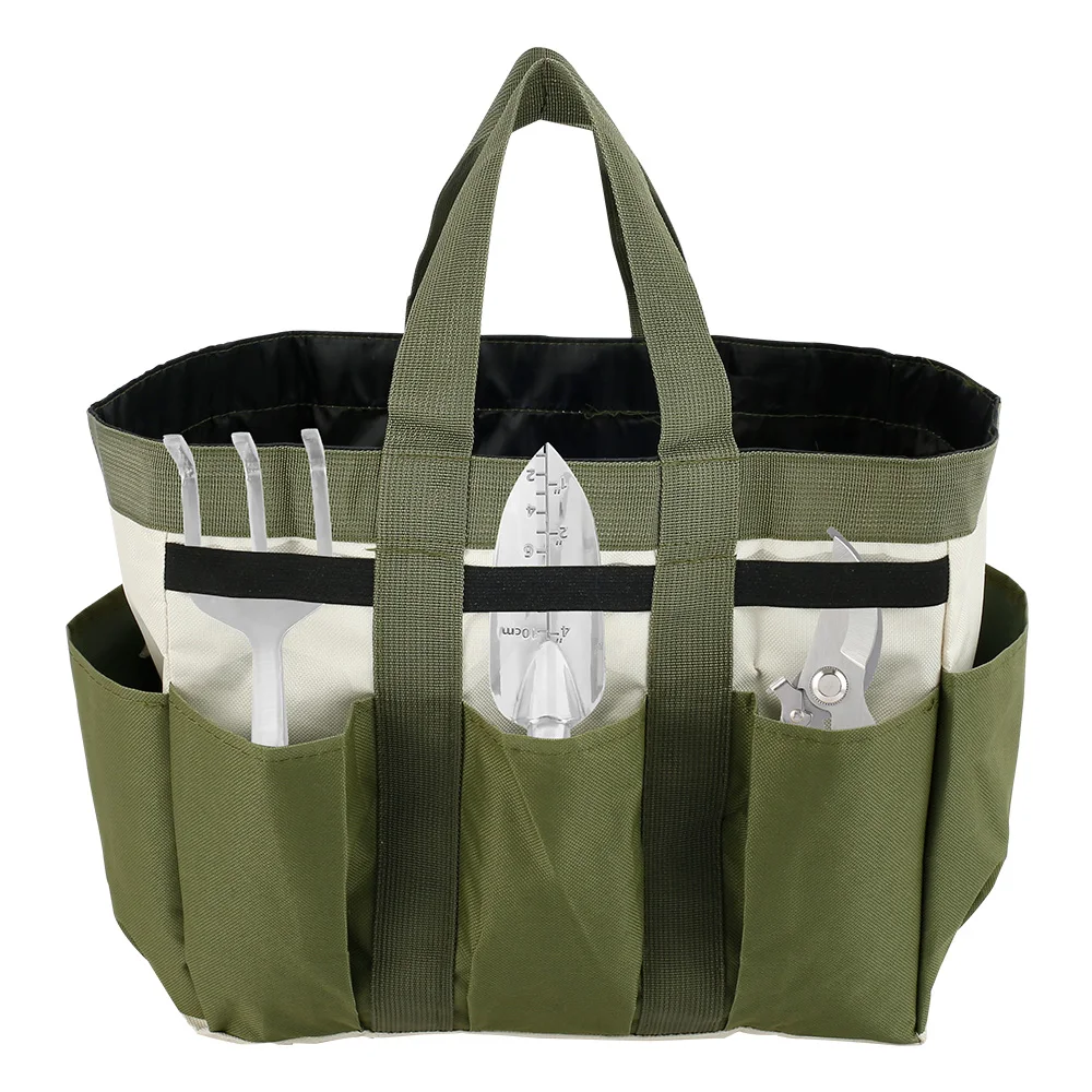 Multi-function Oxford Cloth Garden Plant Tool Bag Pouch Toolkit Tote Organizer with 8 Pockets Lawn Yard Carrier for Home Garden