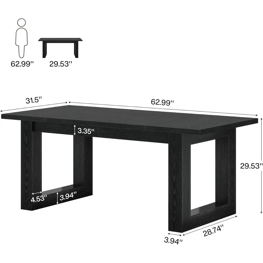 Large 63 Solid Wood Executive Office Desk, Spacious Computer Table for Home or Work, Black