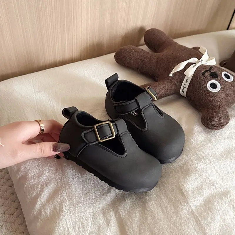 

Детская непромокаемая кожаная обувь в британском стиле, повседневные модельные туфли на мягкой подошве для мальчиков и девочек, черные школьные прогулочные туфли ​