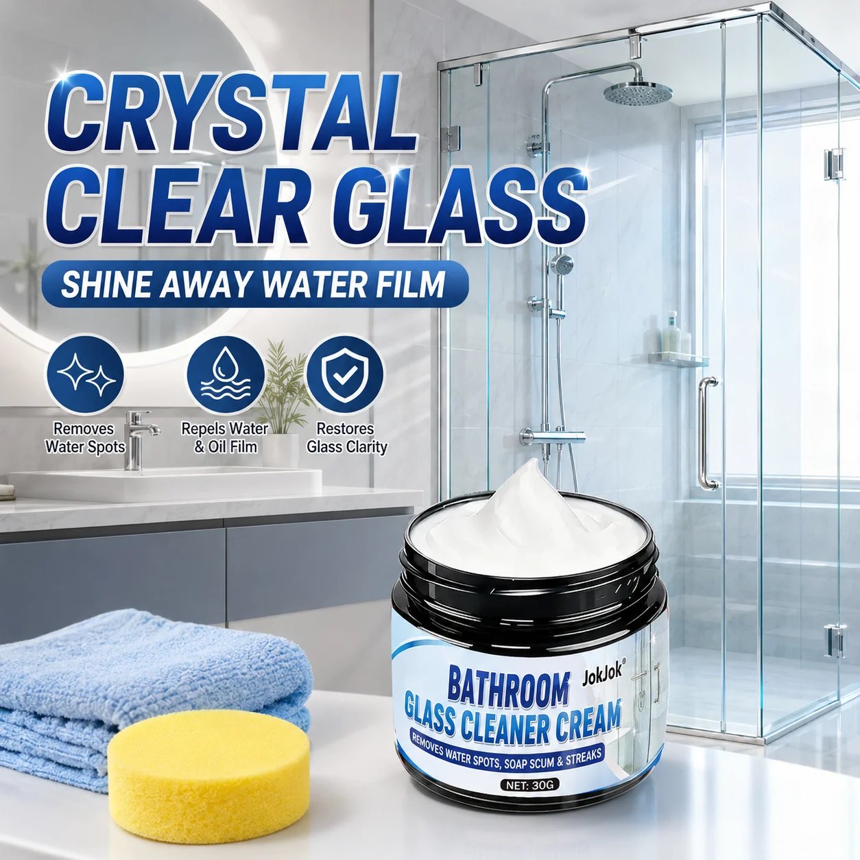 Bathroom RV Glass Renew Paste - Hard Water Stain Haze Remover for Shower Door Tile Stainless
