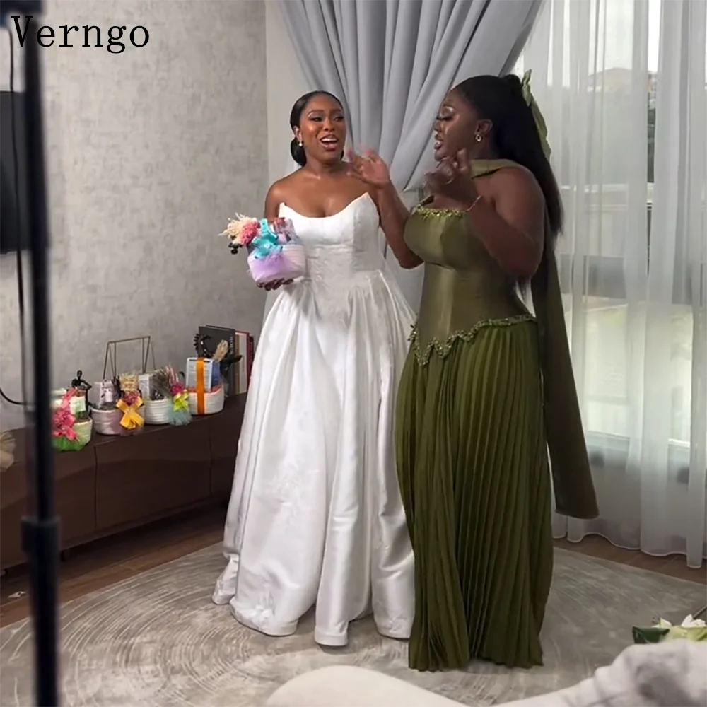 

Verngo Olive Green Crepe Bridesmaid Dresses Strapless A Line Pleated Prom Gowns Grogeous Party Gowns Customized