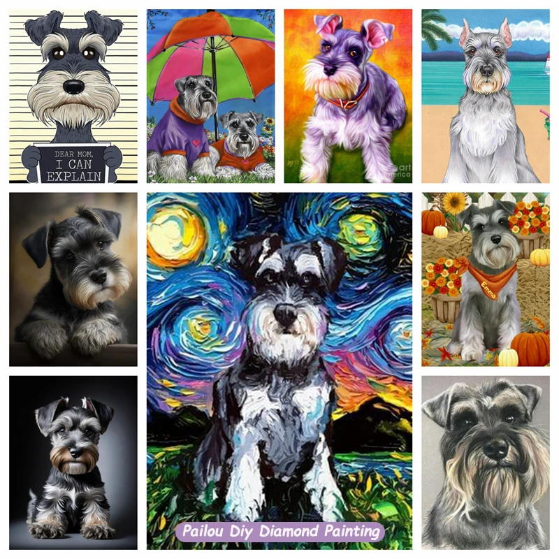 Sznaucer Pies Van Gogh's Starry Night Art 5d Diamond Painting Cute Pet Animal Full Square Drills Cross Stitch Home Decor