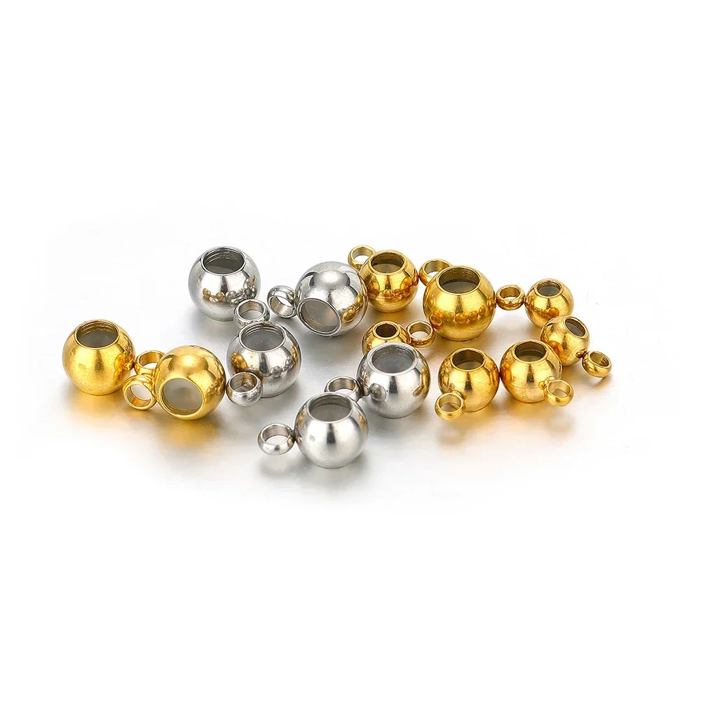 20pcs Stainless Steel Gold Color Non-Slip Silicone Spacer Beads Pendants Round Charms for DIY Jewelry Making Necklace Findings