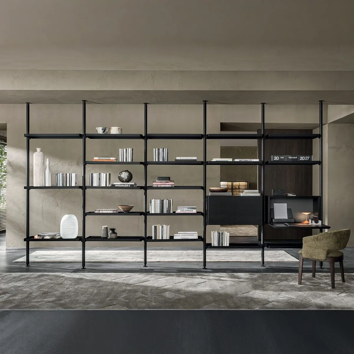 Creative indomitable minimalist shelf metal glass multi-layer floor partition bookshelf display rack