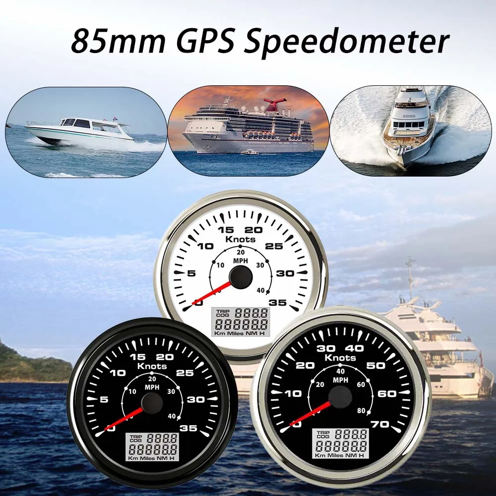Rhaxel Universal 85mm GPS Speedometer 0-35KNOTS 0-40 MPH  0-70Knots 0-80MPH Odometer With ODO COG TRIP for Boats Yachts