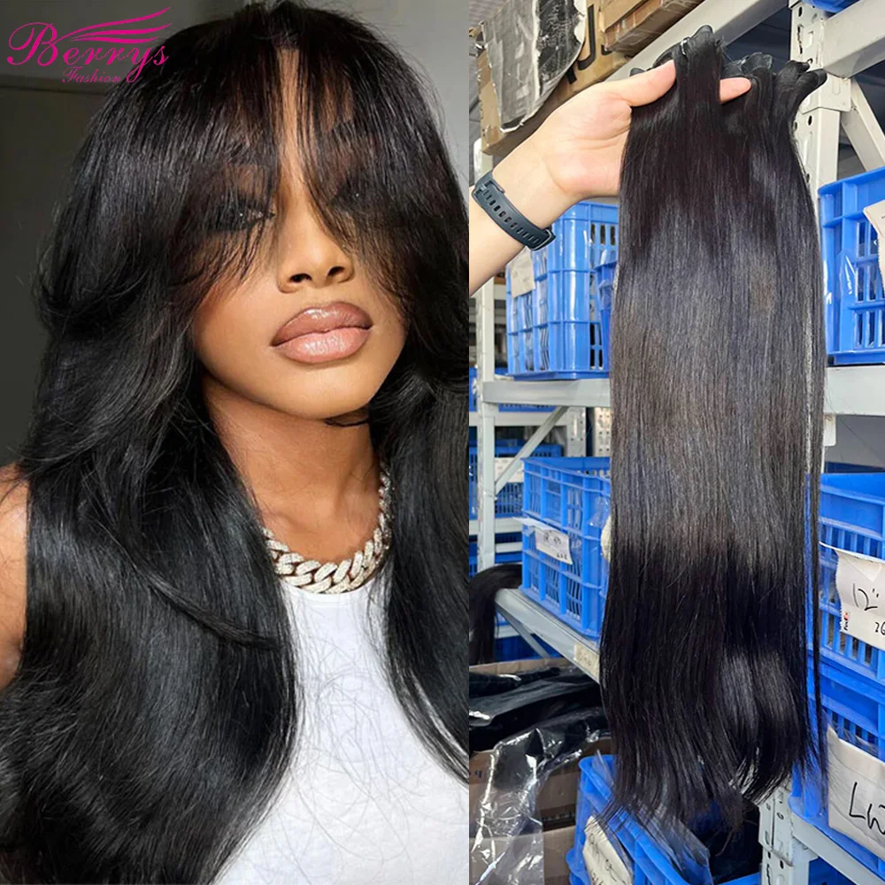 Berrys Fashion Straight Clip Ins Human Hair Extensions 100% Unprocessed Full Head Brazilian Seamless Clip Ins Raw Hair For Girls