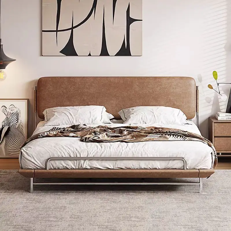 

ua-Modern Bed Frame Simple With Leather Upholstered Backrest Queen Size Bed Upholstered King Size Bed in Various Colors#
