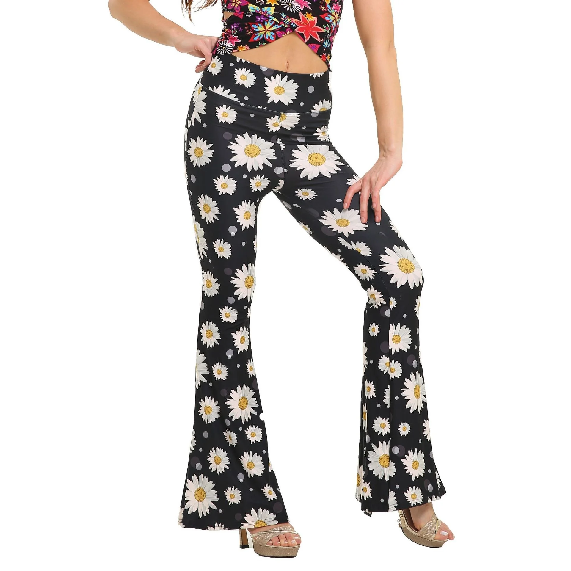 High Waist Wide Leg Pants Women's plus Size Extended Slim Flared Yoga Sports Pants Casual Long Trousers Printed Design