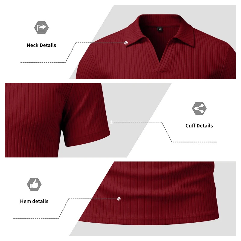 Herren 1-teiliges Gestricktes V-Ausschnitt Kurzarm Slim-Fit Atmungsaktives Eisseide Schnelltrocknendes Golf Business Casual Poloshirt – Detail 22