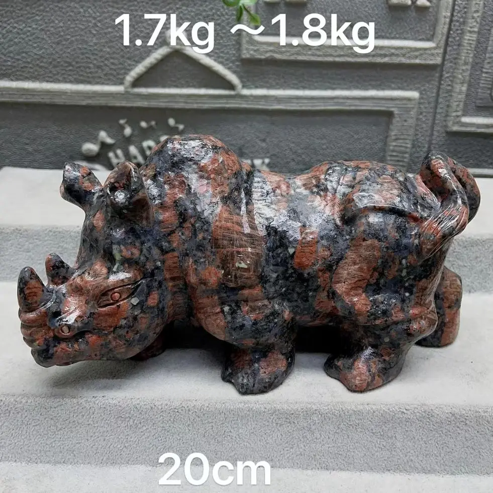 20cm Rhinoceros Statue Natural Crystal Engraving Red Flash Stone Animals Figurine Rhino Carving Crafts Reiki Home Decor Gifts