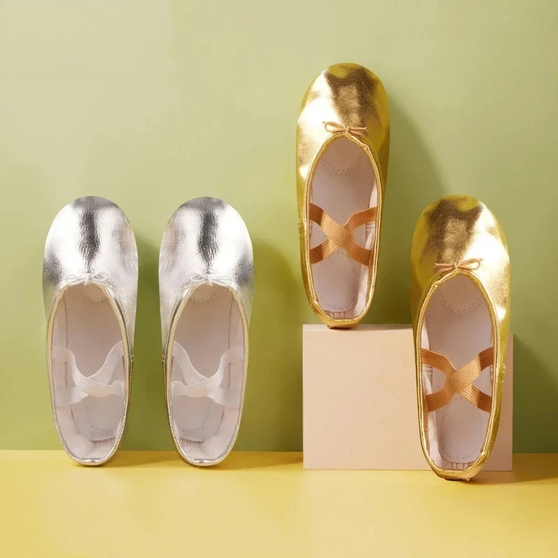 

Детская танцевальная обувь, парусиновая обувь из искусственной кожи на мягкой подошве, женская обувь с кошачьими когтями для йоги, золотого, серебряного цвета, балета, танца, школы, сценическое шоу