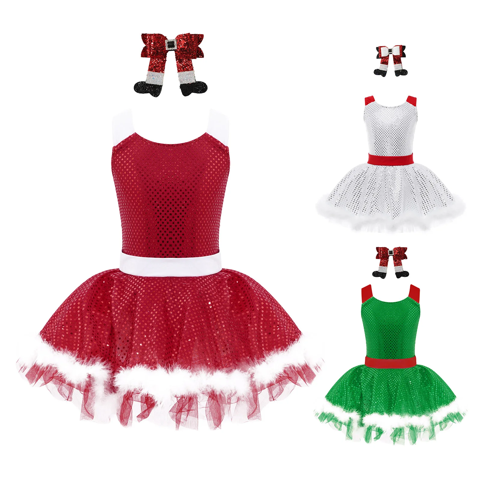 Robe tutu bonhomme de neige brillante fzBallet pour enfants, costume de performance de fête de Noël pour filles, pince à cheveux botte, ensembles de bandes de sauna, 4-16