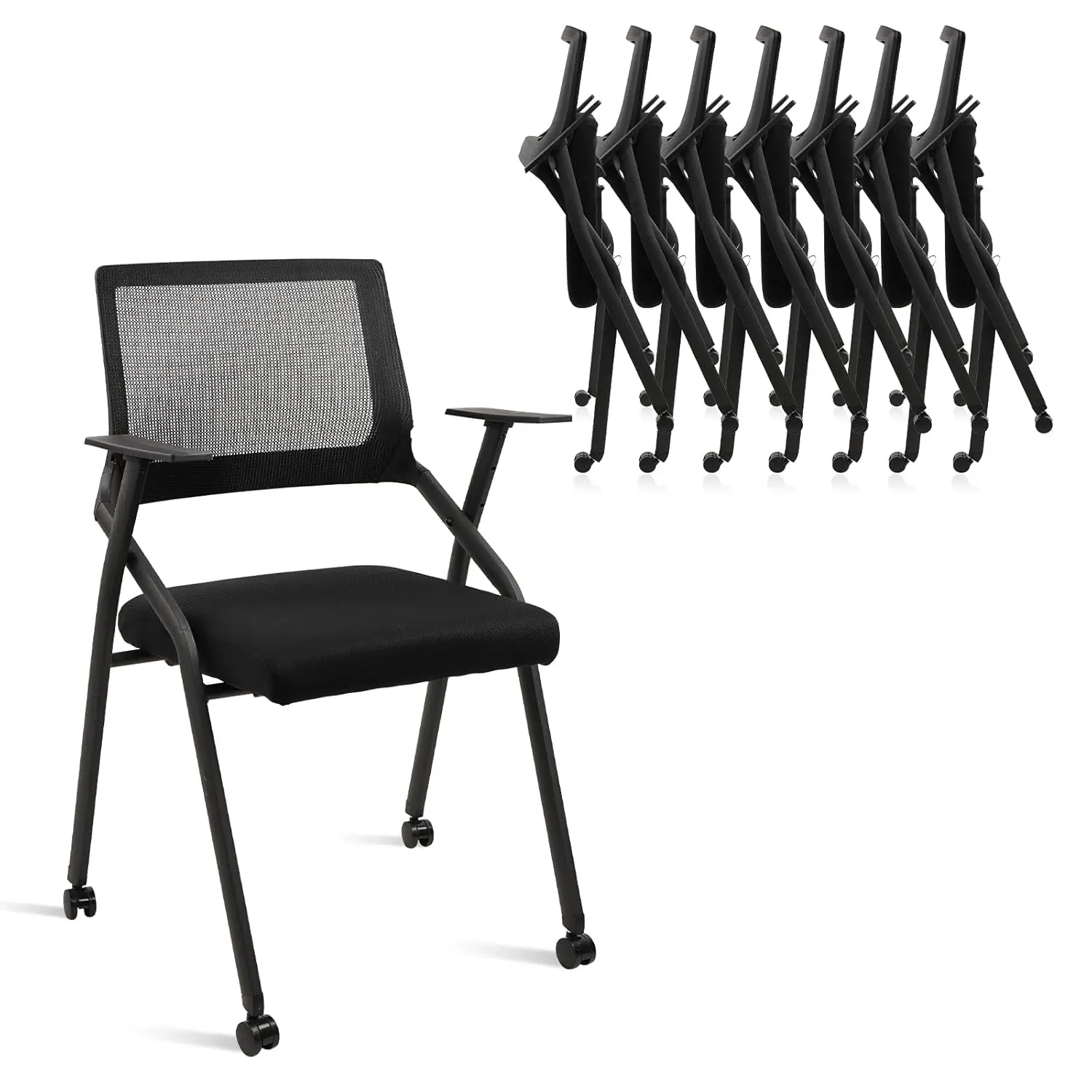

Stackable Foldable Mesh Conference Chair with Arms Wheels, Office Waiting Meeting Lobby, 8pk, Customized