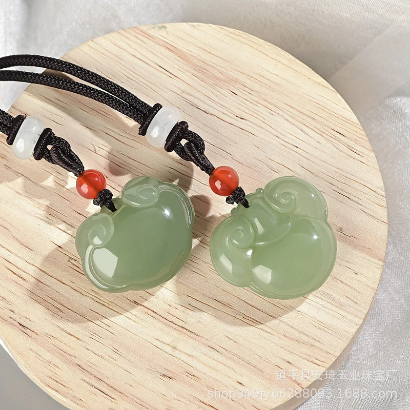 Natural Hotan Ruyi Peace Pendant Longevity Wealth Lock Jade Necklace Men and Women