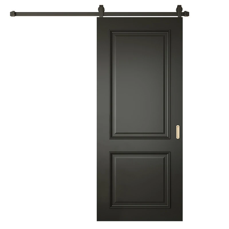 

Black retro solid wood door, light French bedroom room sliding door