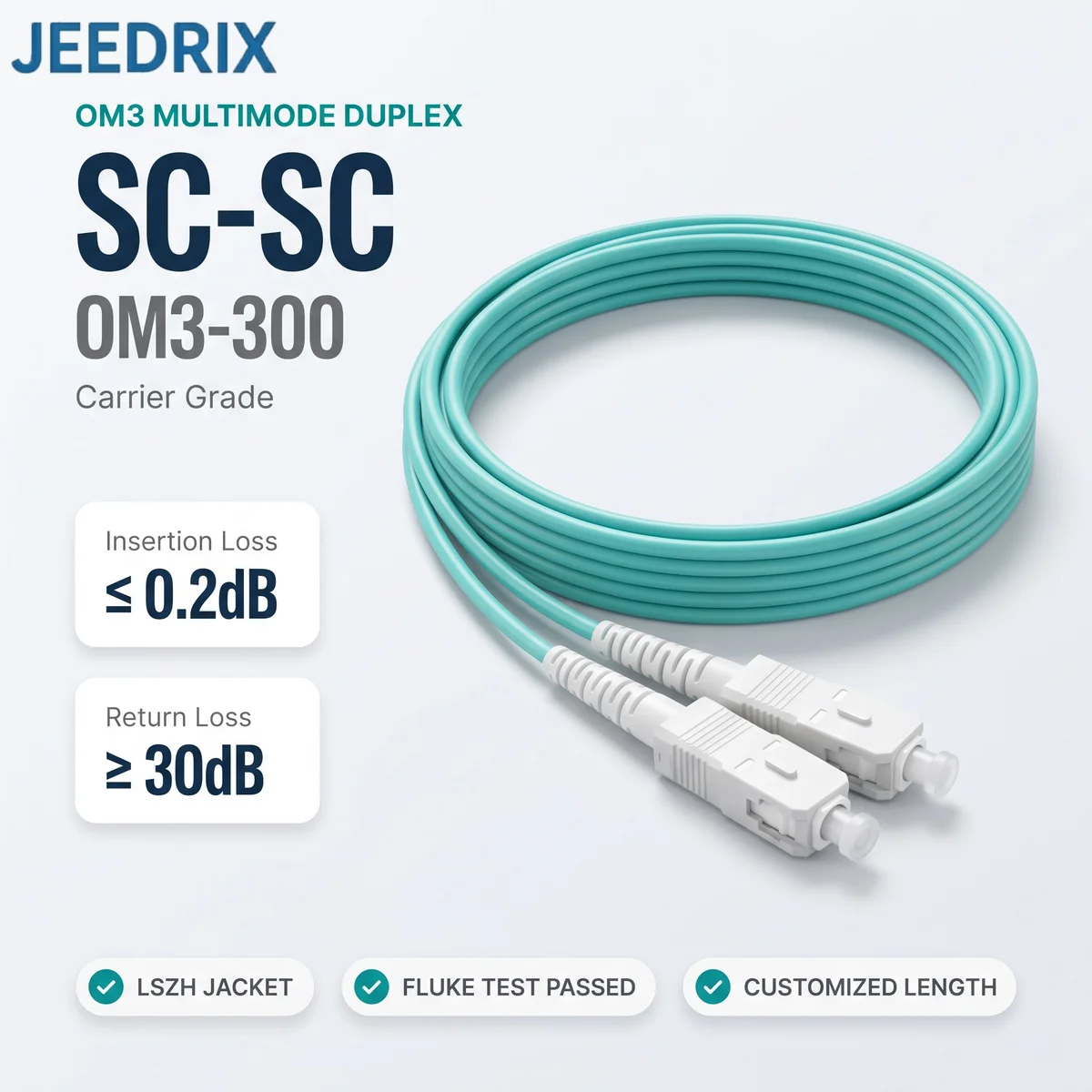 SC-SC Multi-Mode OM3 Fiber Cable 2.0mm Multimode Duplex SC-UPC SC UPC Fiber Custom Length for Data Centerr Patch Cord