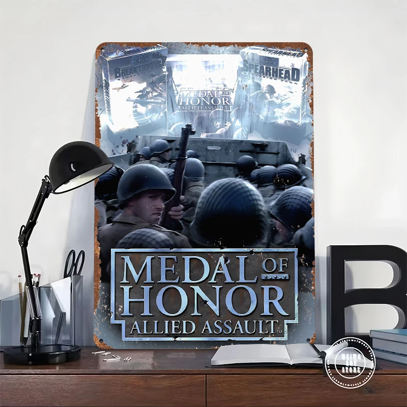 Medal of Honor: Allied Assault Game Printed Poster Customized Wall Art Retro Vintage Metal Tin Signs for Garage Decoration House