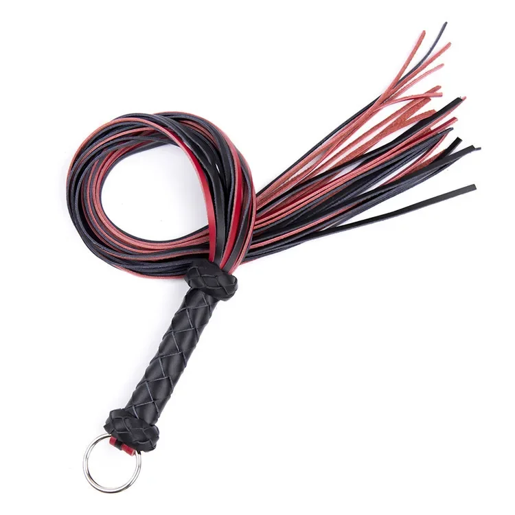 High-End Leather Tassel Loose  Black Cowhide Small Whip Horsewhip Telescopic  Horse Riding Dance Whip 9 Tail