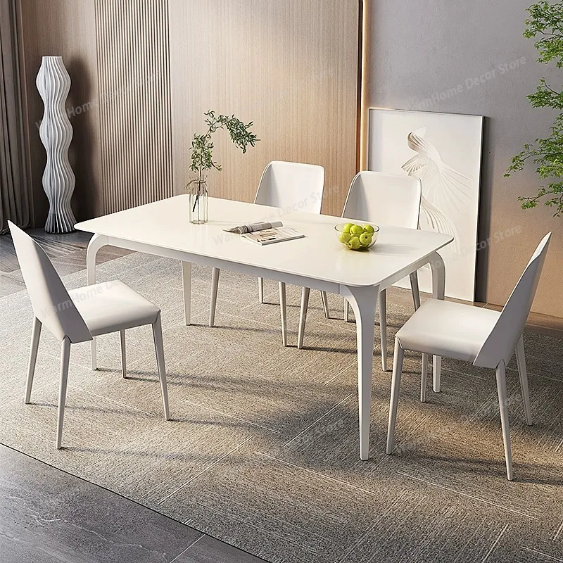 

Nordic Cream-Style Rock Slab Dining Tables Modern Minimalist Dining Room Kitchen Dining Table Designer Home Furniture