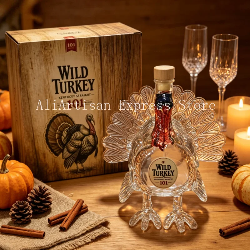 Turkey Shaped Glass Liquor Decanter for Home Bar Decor with Cork Stopper Novelty Empty Bottle Unique Thanksgiving Gift