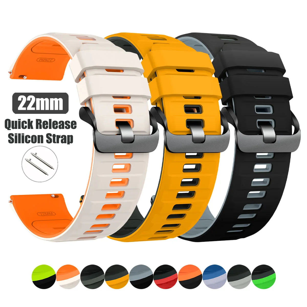 22mm Wristband Silicone Strap For Samsung Galaxy Watch3 45mm 46mm/Gear S3 Classic Band For Amazfit Bip 6/GTR 4 3 pro 2E Bracelet