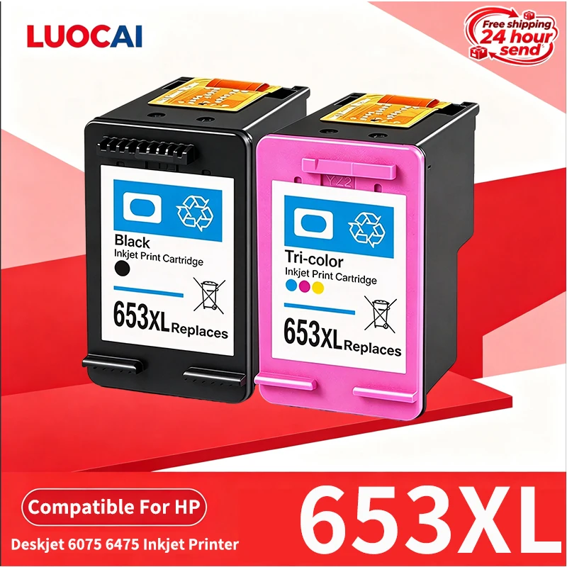 2 PCS/1 SET Black/Color For HP653XL 653 XL 653XL For HP653 Ink Cartridge Compatible for HP Deskjet 6075 6475 Inkjet Printers