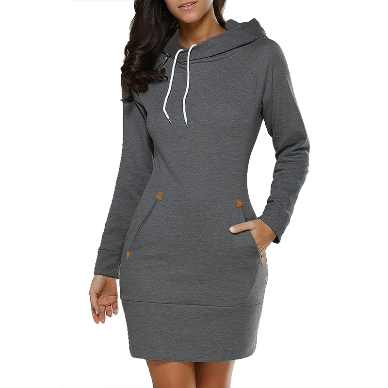 Women Winter Warm Hooded Pullover Sweatshirt Long Dress Sweatshirt Hoodies Women