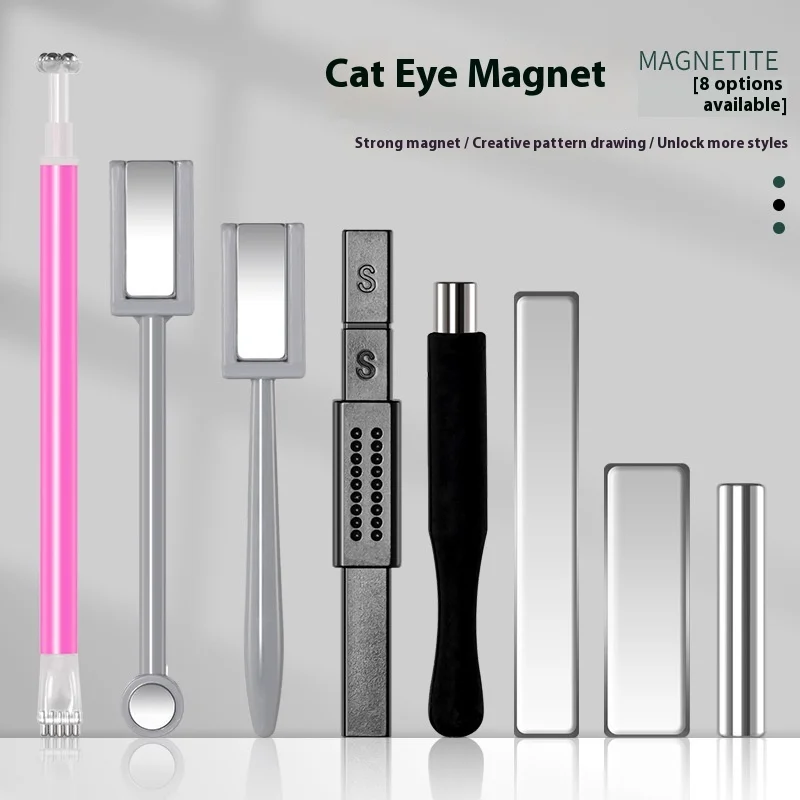 

8 Pcs Nail Magnet Tool Set, Cat Eye Gel Nail Polish Strong Suction Nail 3D Magnet Stick for Nails Art, Salon, Studio or Home