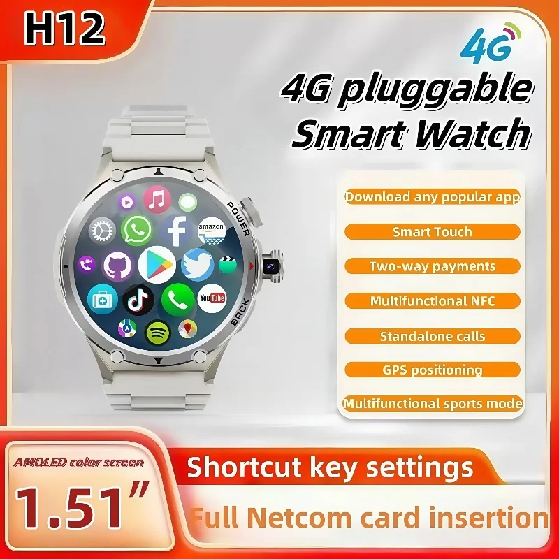 

GoldenSpike H12 Smartwatch 4G 5G LTE Android Smart Watch With 1.6'' Amoled 720*720 HD resolution Blue Light GPS Position WIFI