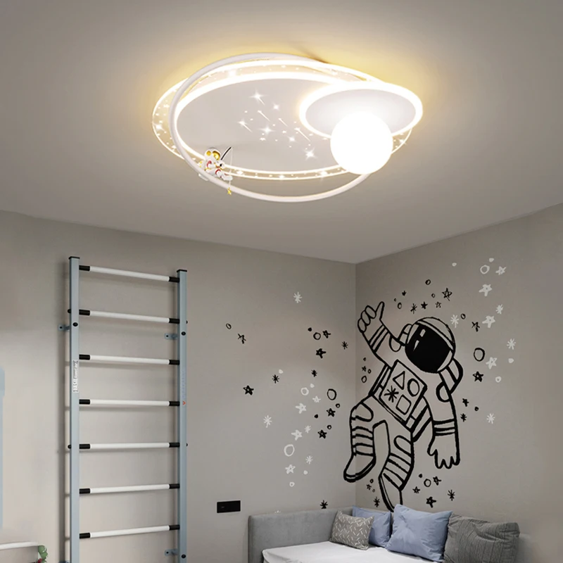 Modern Astronaut Led Ceiling Lights For Children's Room Bedroom Study Baby Cartoon Planet Chandelier Kids Room Ceiling Lamp Boy