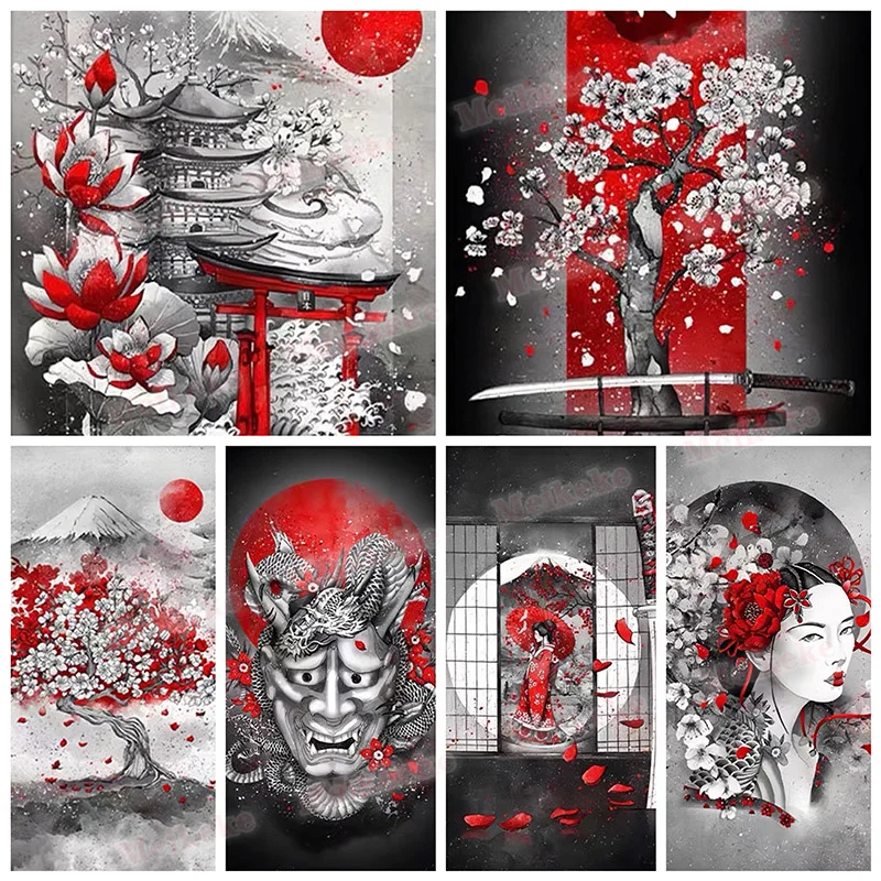 5D DIY Diamond Painting Japanese Art  Full Rhinestones Geisha Landscape Cross Stitch Embroidery Kit Mosaic Picture Home Decorate