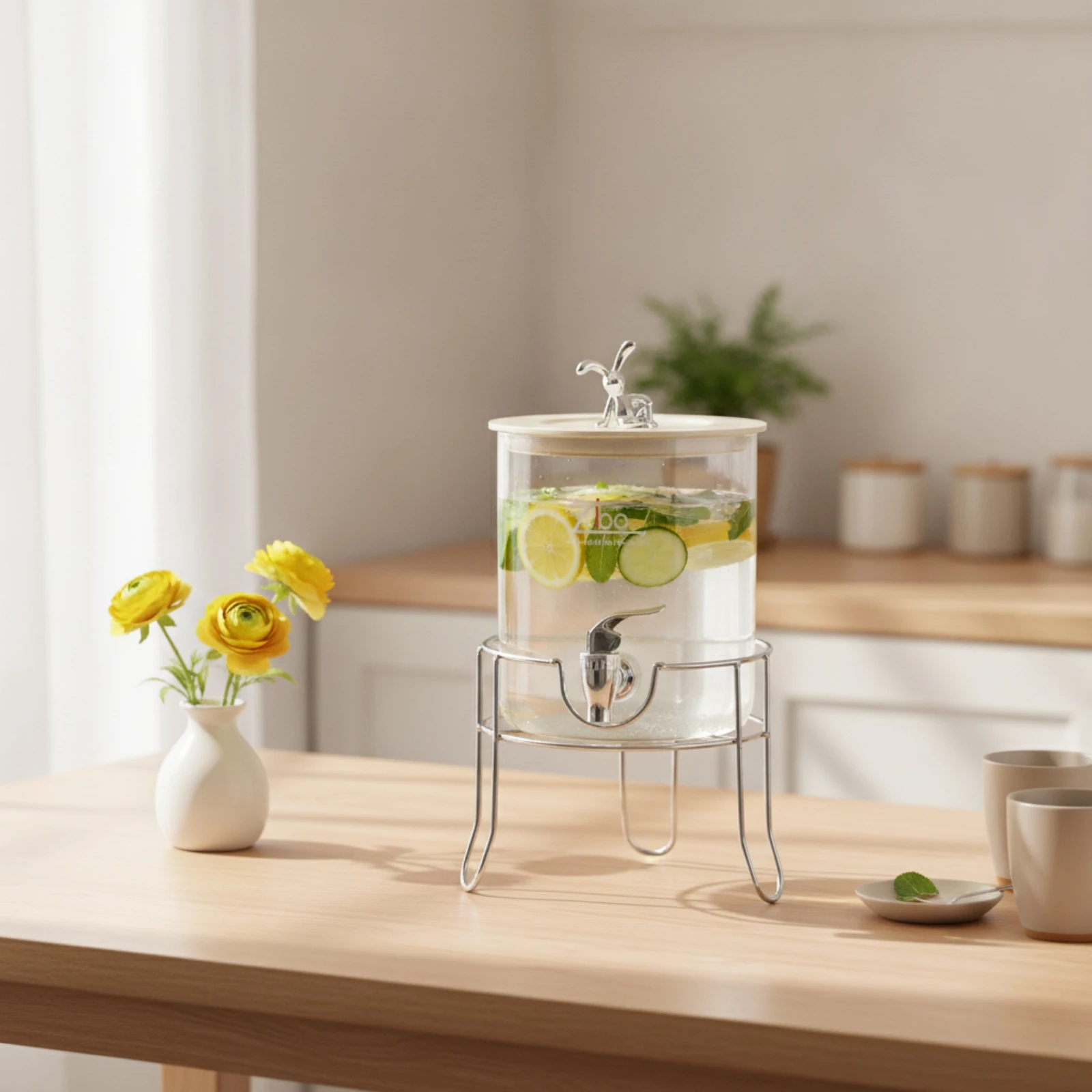 Glass Beverage Dispenser with Stand Borosilicate Glass Dispenser with Spigot Vessel Easy Cleaning Long-Lasting for Hosts