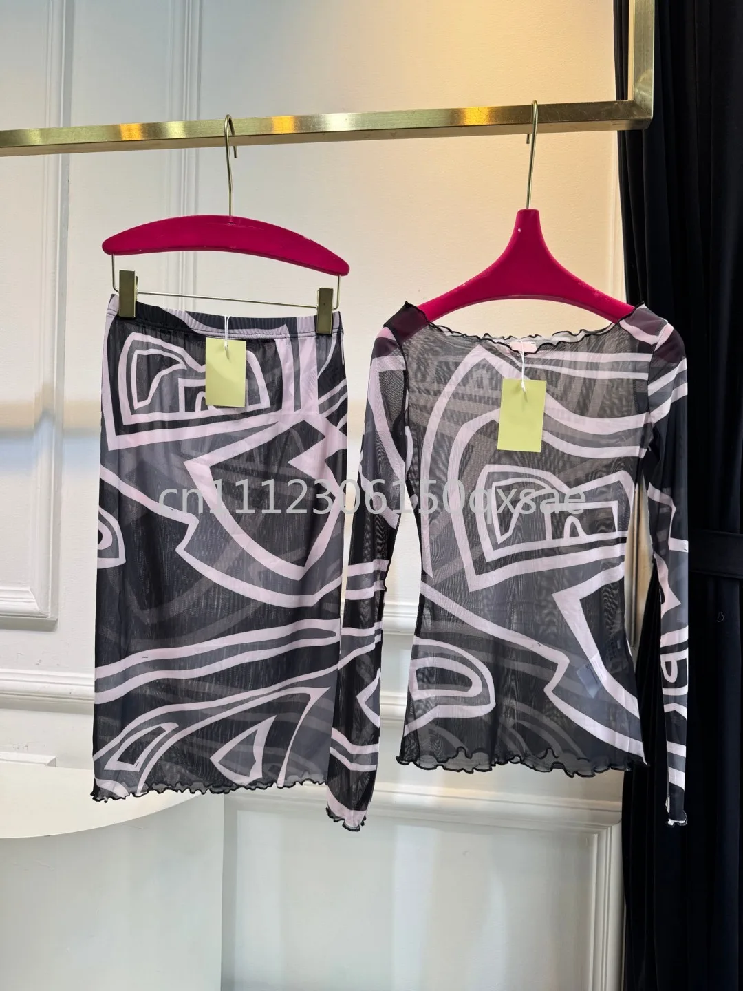 Classic Design Women's Mesh Cover-Ups Sets with Letter Signature Logo Designer Brand Lady Sexy Long Sleeve Tops Beachwear