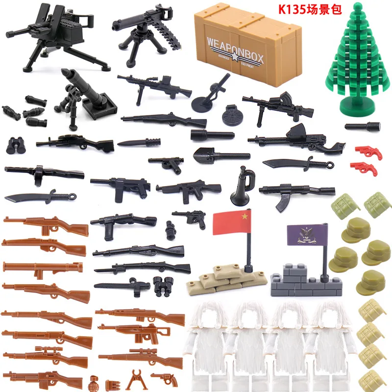 Juguetes De serie militar para niños, bolsas de arena de armas, modelo de coches, cajas de Airdrop DIY, Kits de bloques de construcción de plantas de pino, educación