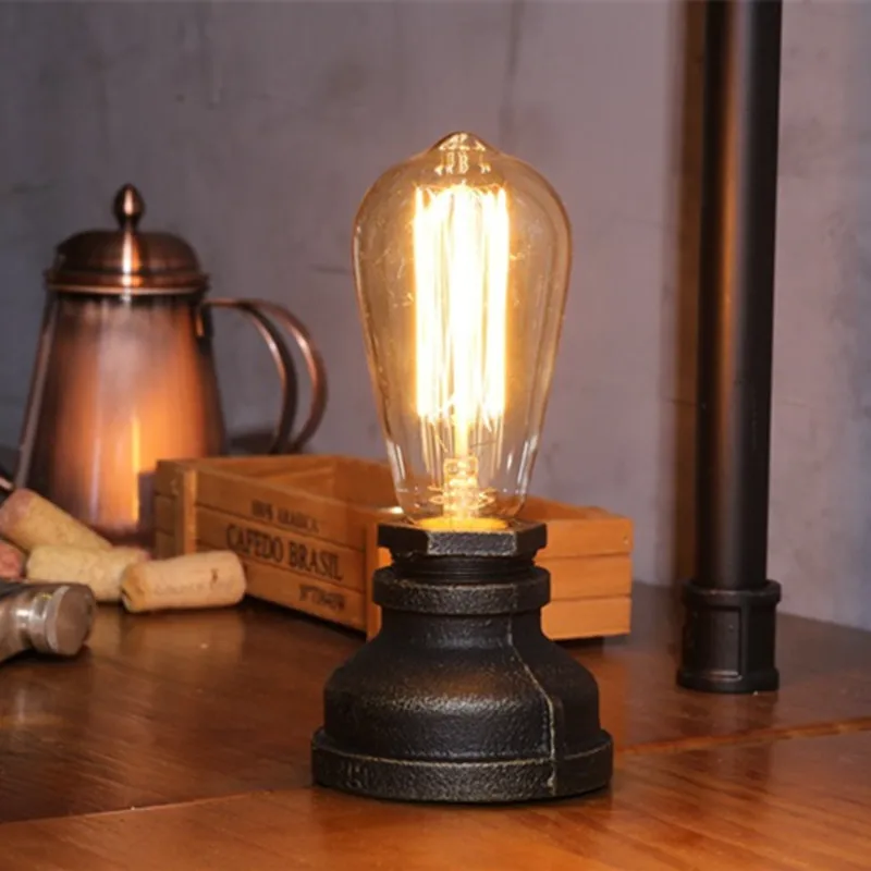 Vintage styl industrialny Retro fajka wodna stół z brązu podłużna lampa biurko w sypialni lampa stołowa oprawy wystrój domu oświetlenie wewnętrzne