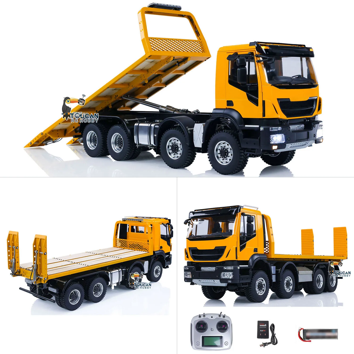 Toys 1/14 8X8 RC Hydraulic Wrecker Truck 2Speed  CNC Axle Differential Locks Light SystemRemote Control Road Rescue Cars Vehicle