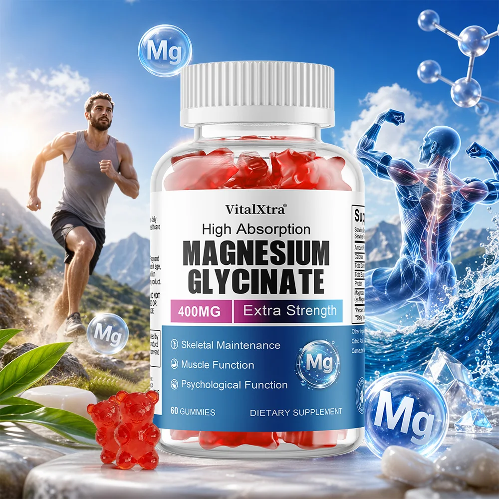 

Magnesium Glycinate Gummies, High Absorption, Support Nerve Mood Sleep Muscle Recovery Heart & Bone Health, Relieve Stress
