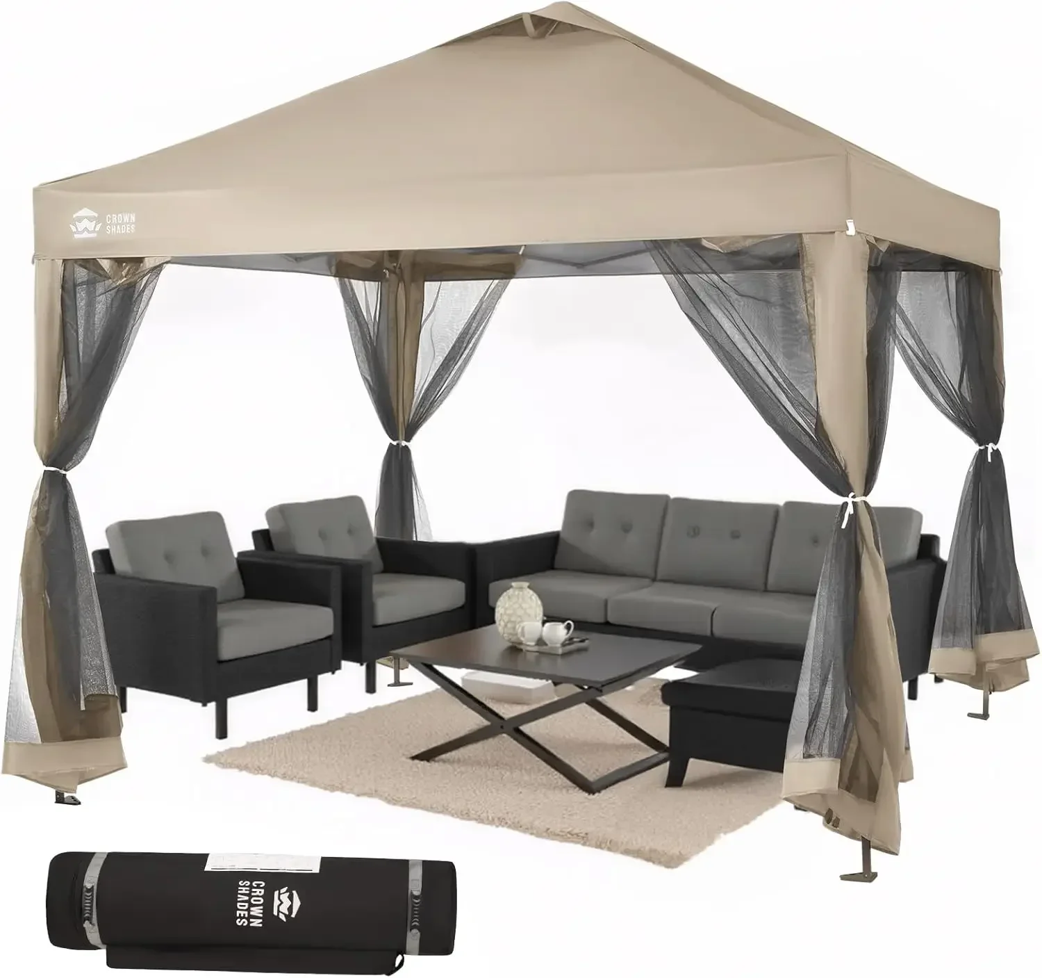 Gazebo 10x10 Pop Up Canopy with Mosquito Netting, Screen Tent with 4 Ropes, 8 Stakes, 4 Sandbags and Wheeled Storage Bag, Canopy