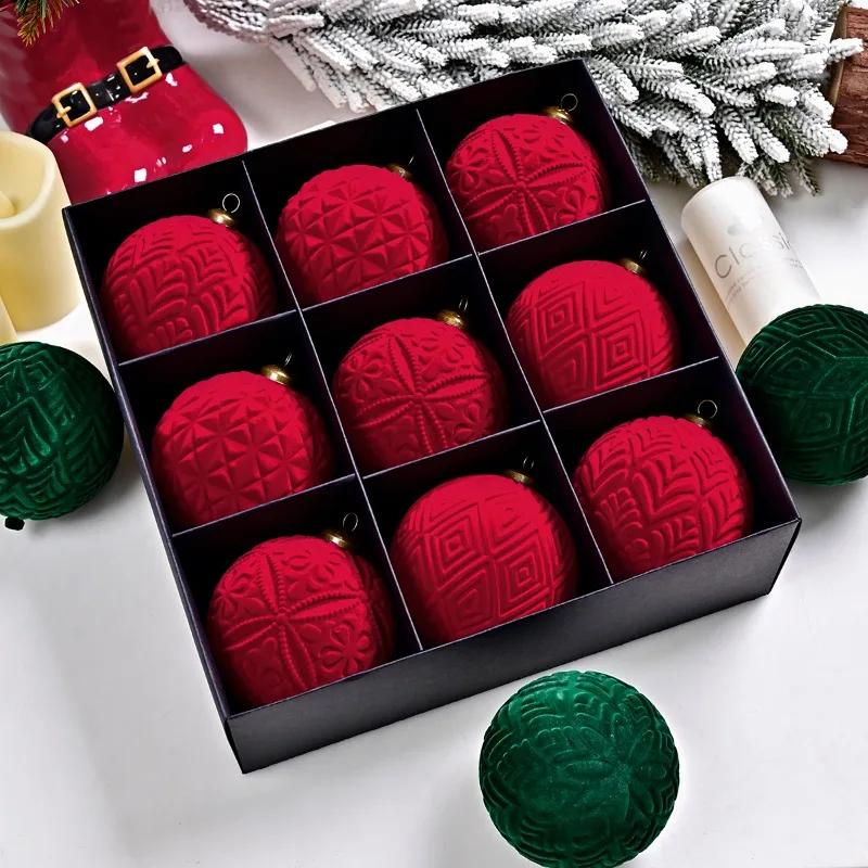 

Christmas Ornaments,Flocked Tree Balls - 6pcs Boxed, 10cm Plastic for Xmas Holiday Party Decoration