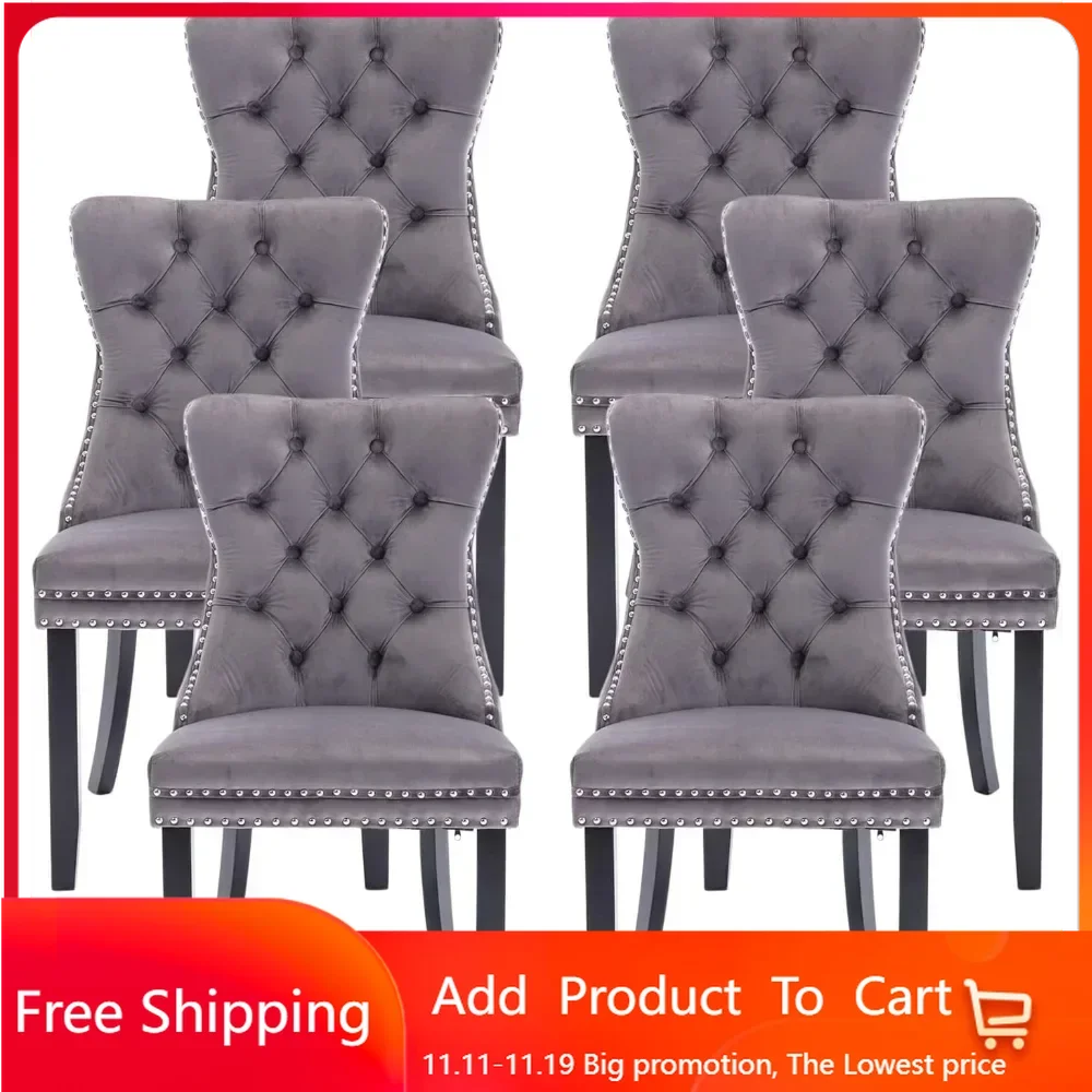 Velvet Dining Chairs , Upholstered Dining Room Chairs with Ring Pull Trim and Button Back, Luxury Tufted Dining