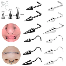 ZS 5-10 unids/lote Piercing para la nariz con punta negra, cadena para la nariz doble, cono de acero inoxidable, perno para la nariz, Piercing para el tabique nasal