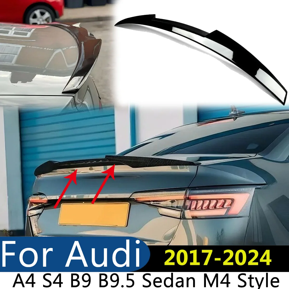 

Для Audi A4 S4 B9 B9.5 Седан 2017-2024 M4 Стиль Автомобильный задний багажник Спойлер Крыло Губа Крышка Бодибор Модификация Внешняя тюнинг