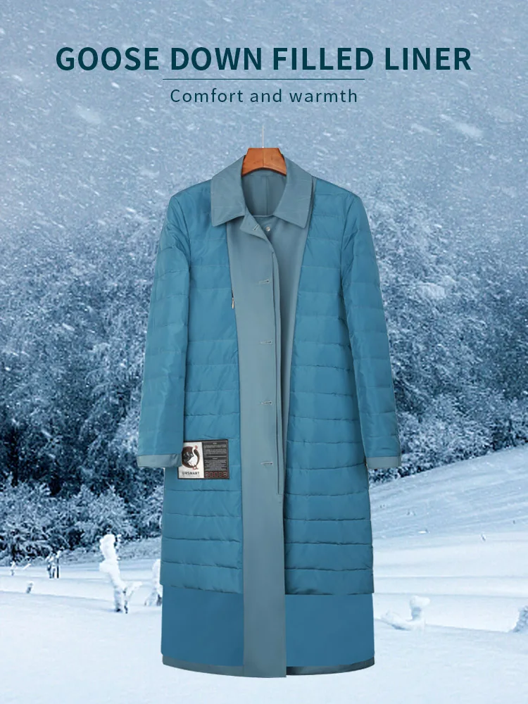 Single breasted windbreaker  Long knee length down jacket men's weather proof British  business 90 goose down winter coat men