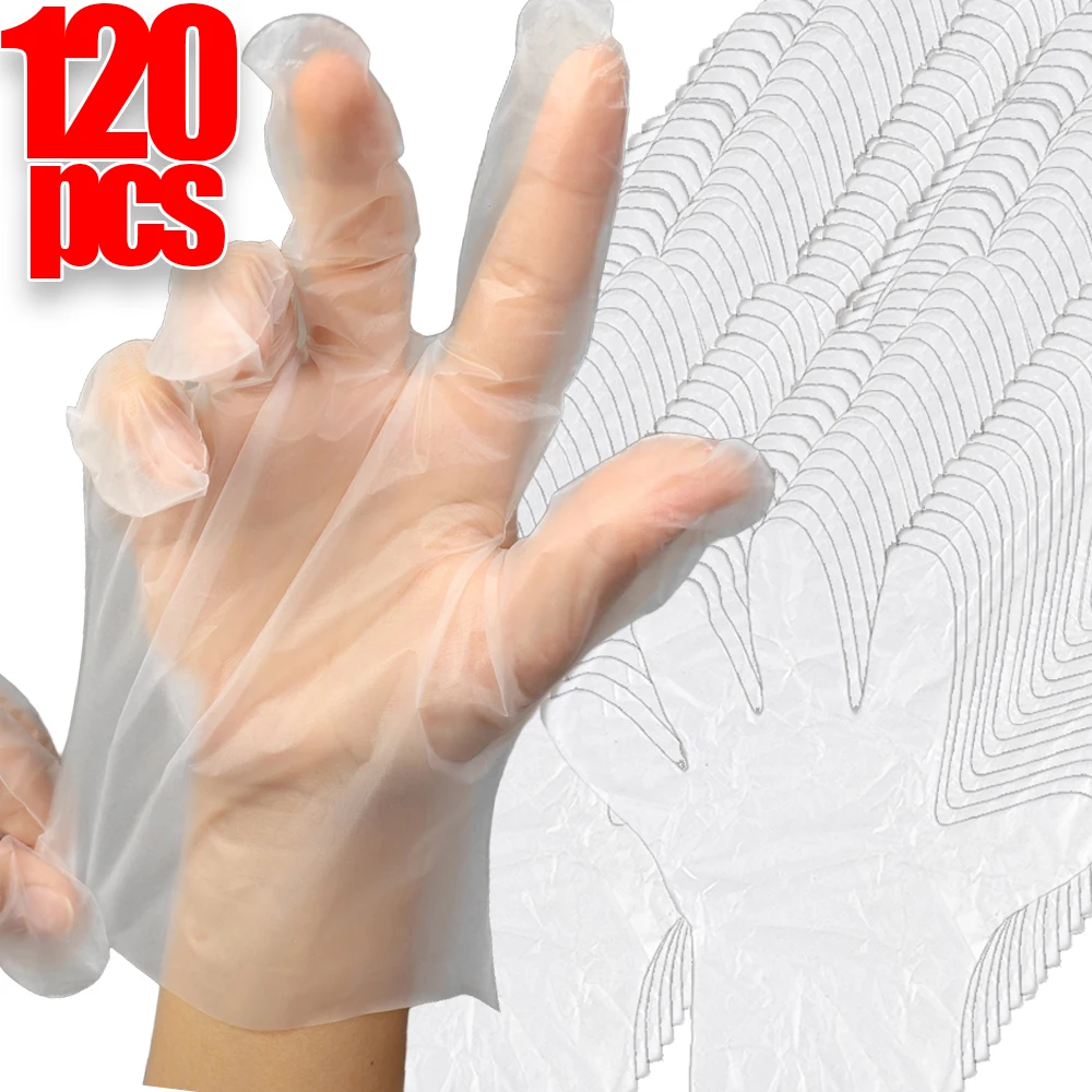 120-40PCS Disposable Transparent Glove Food Grade Plastic Eco-friendly Cleaning Gloves Non-Slip DIY Cooking Kitchen Accessories