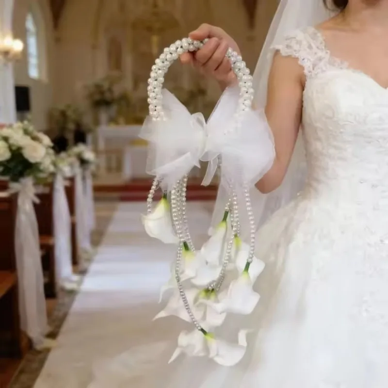 Luxury Pearl Beaded Wreath with Calla Lilies - Elegant Bridal Wreath for Weddings and Bridal Ceremonies