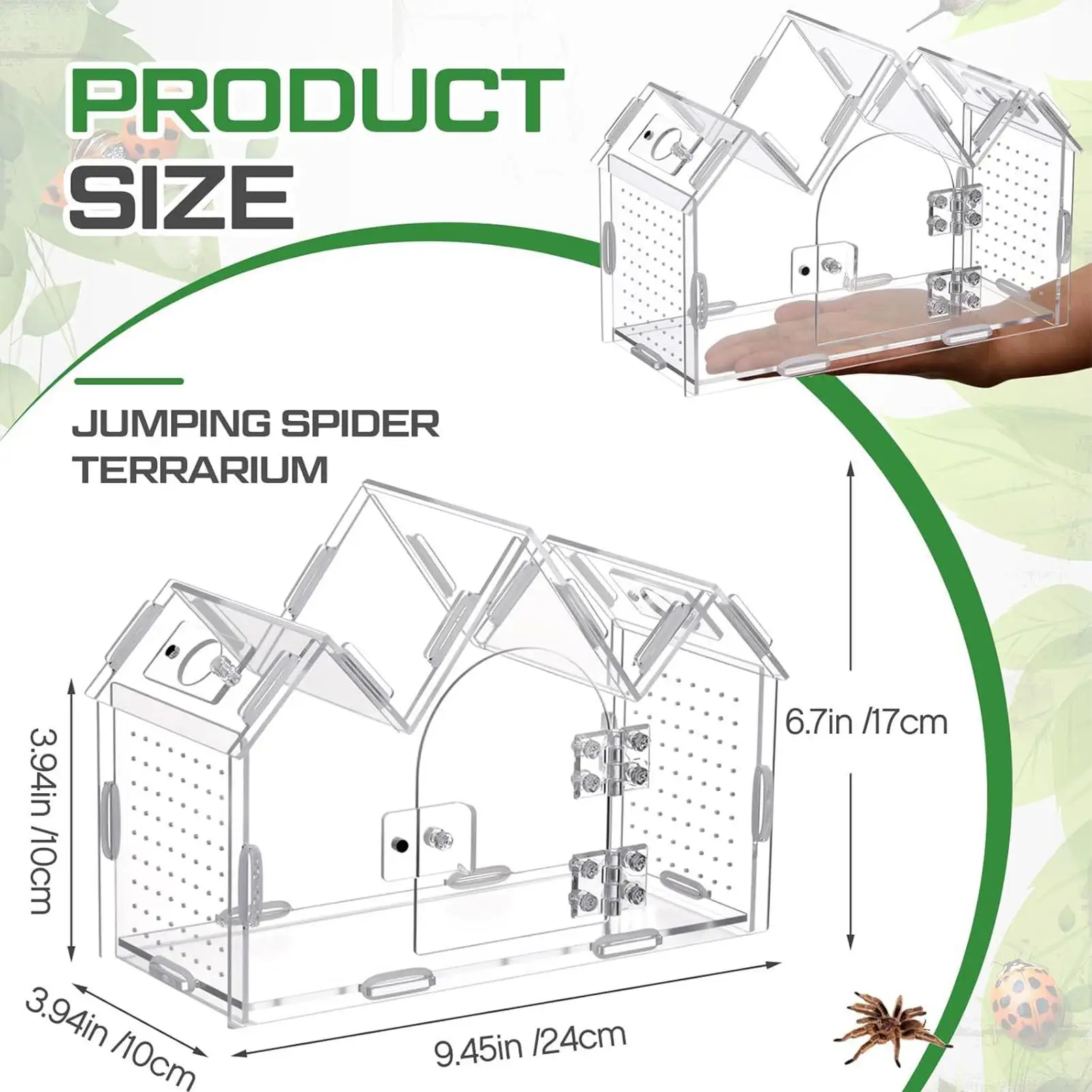 Spider Enclosure Clear Acrylic Terrarium Box With Magnetic Doors Jumping Spider Enclosures For Mantis Reptile Snake Gecko view 6
