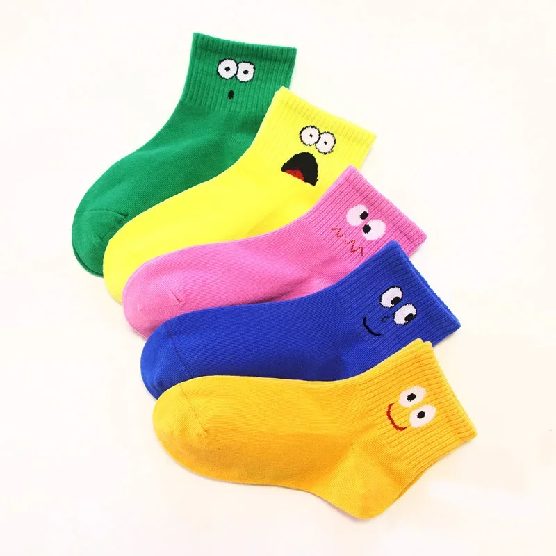 5 Pairs Children's Socks Cute Funny Emoticons Comfortable and Breathable Child Anti-slip Leggings Clothing Mother Kids