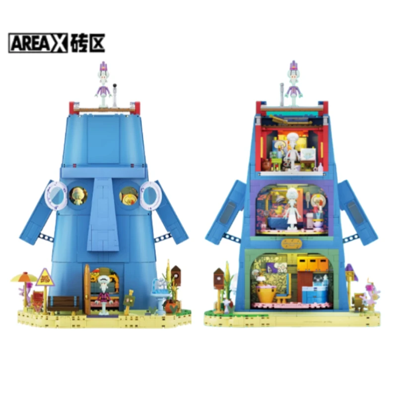 

AREAXNew SpongeBob SquarePants Series Animation Building Blocks Squidward Tentacles House Building Model Ornaments Birthday Gift