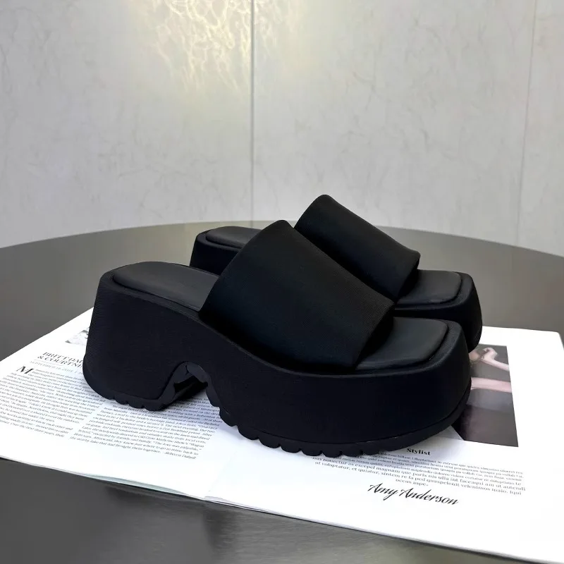 

8CM Women's Shoes Fashion Square Head Platform Slippers for Woman Comfort Vacation Casual Shoes Designer Shoes Zapatos De Mujer