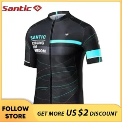 Santic Men's Cycling Jersey Short Sleeve Full Zipper MTB Bike Shirts Quick-Dry Breathable Reflective Bicycle Tops Asian Size